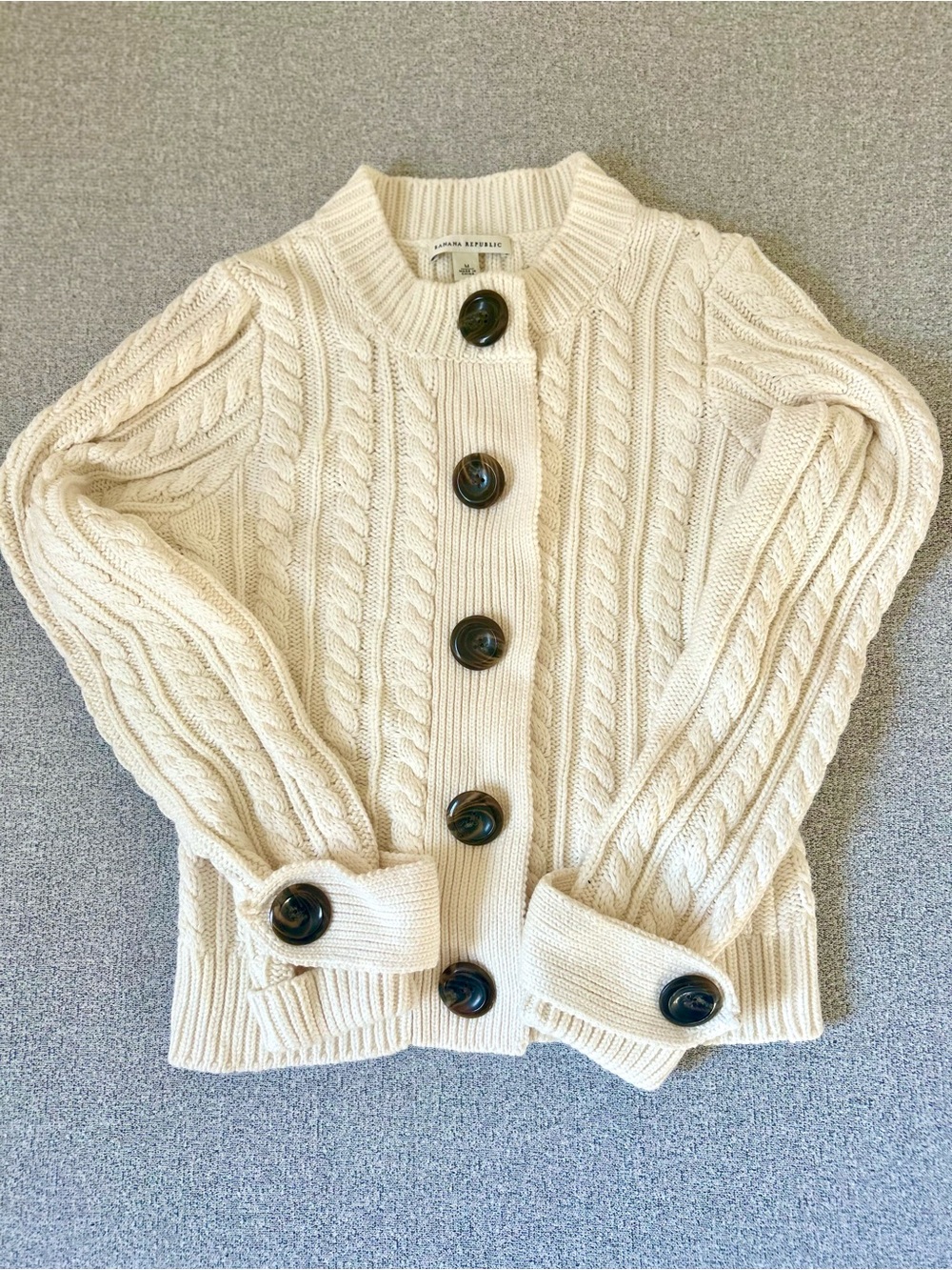 Banana Republic Cream Chunky Cable Knit Wool Blend Cardigan Fisherman Sweater